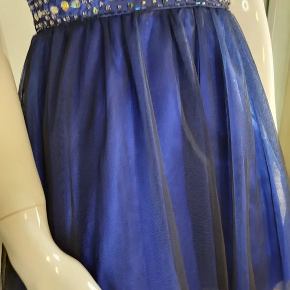 Blue Ombre Sequin Halter Dress w/ Beaded Waistband Prom Formal - Picture 5 of 13